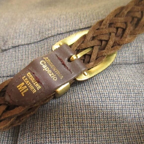 Vintage Capezio Woven Brown Leather Belt With Brass Buckle ML Size - Picture 3 of 3